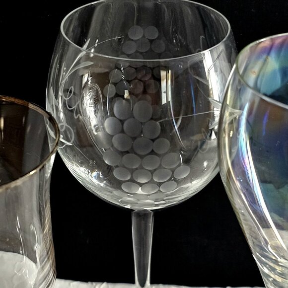 4 Mismatched Cordials Cocktail Glasses vtg mixed etched cut glassware party - Picture 6 of 9